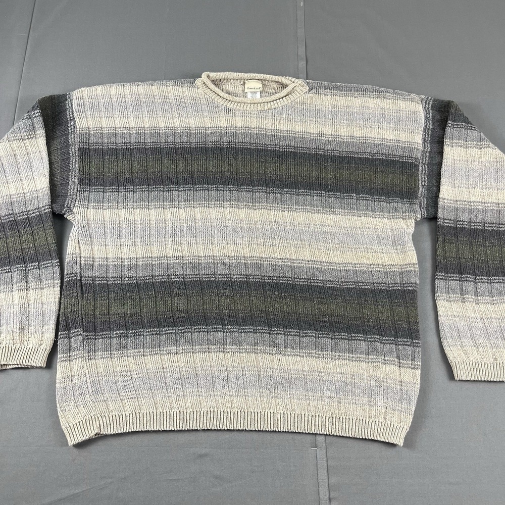 Vtg Great Land Sweater Mens XL Stripe Cotton Blend Y2K Grandpa USA